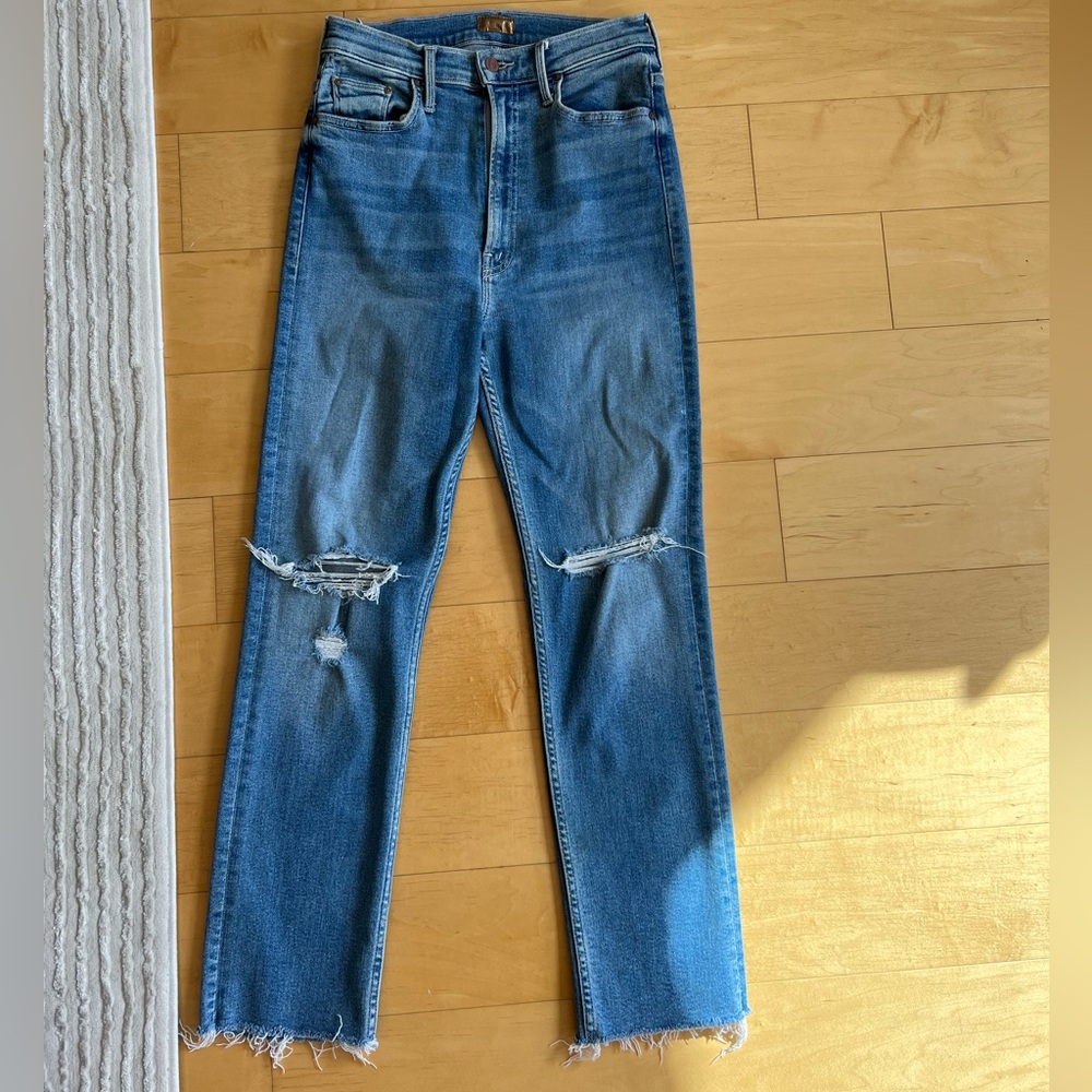 MOTHER High Waist Rider Fray Hem Ankle Jeans